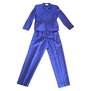 Field Manor Modern Classics Women's 6/8 Wool Pant Suit Pleated Lined Periwinkle